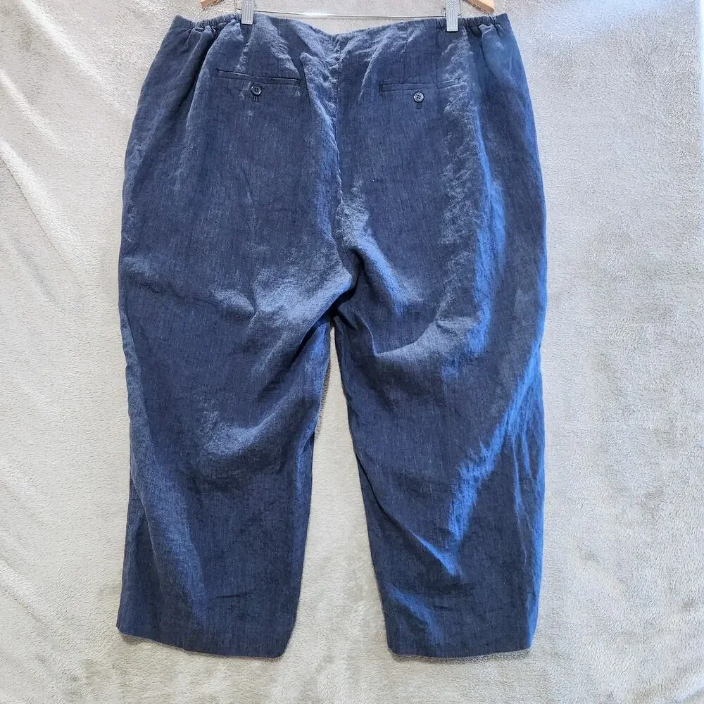 Talbots Womens Navy Blue 100% Linen Chelsea Crop Pants Size 20W Nautical Beach - Picture 4 of 13